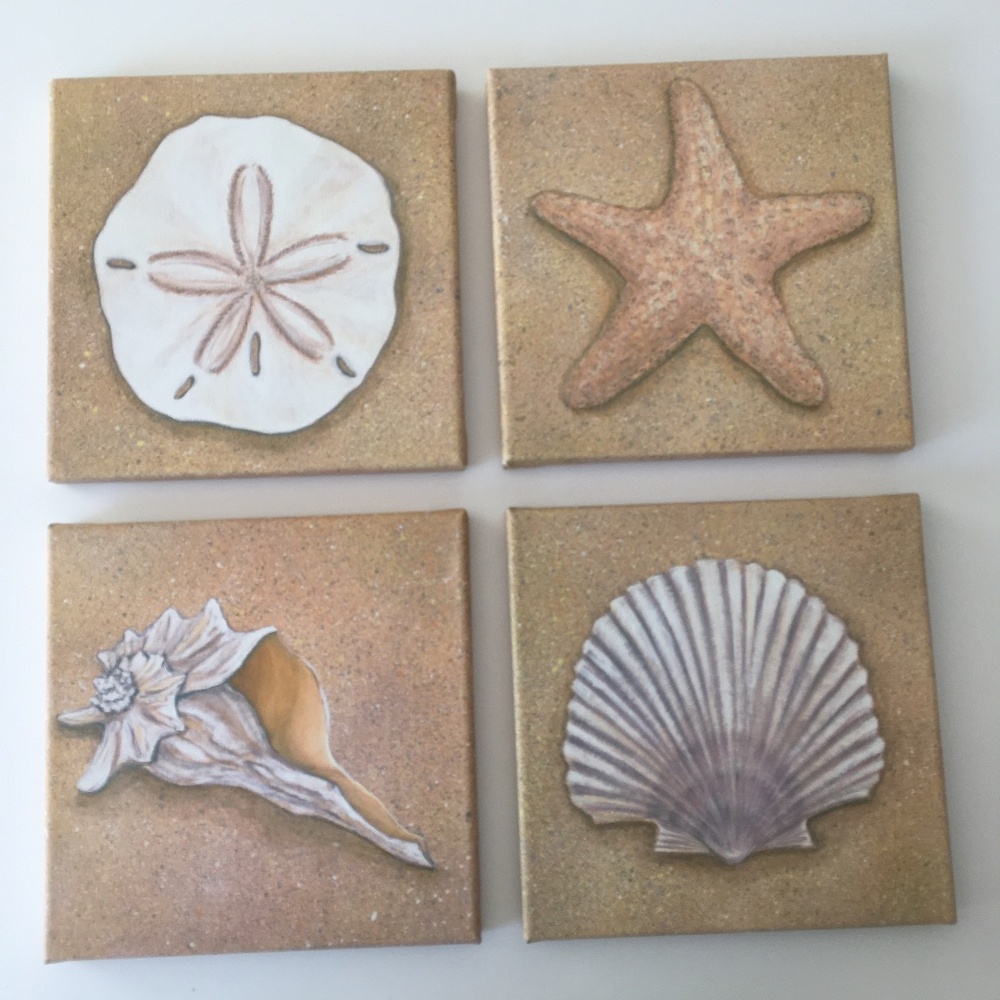 Set of 4 Giclee on Canvas Seashell Prints